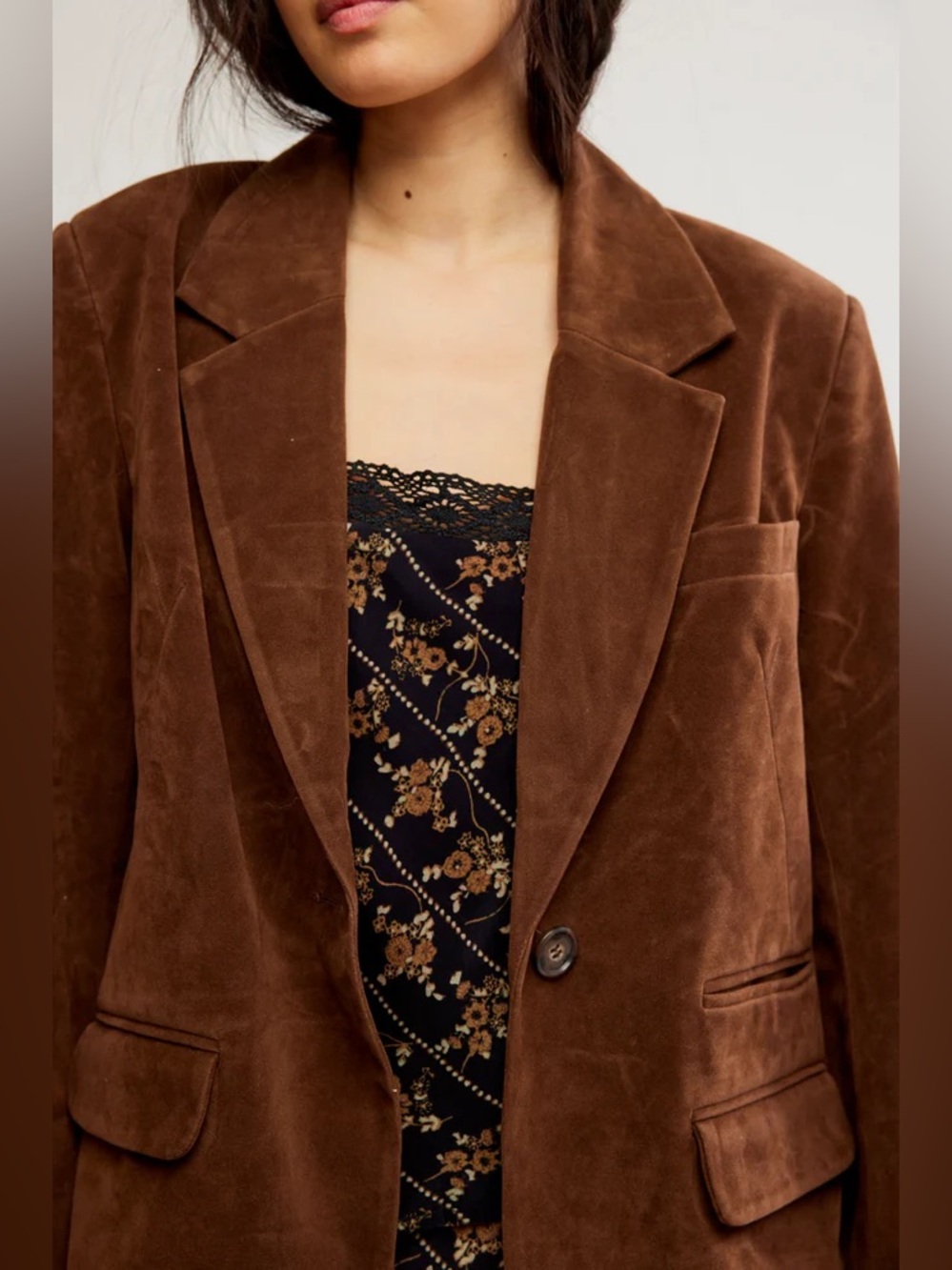 NWOT Free People Paper Cut Vegan Suede Blazer Brown Oversized Small - Picture 4 of 9